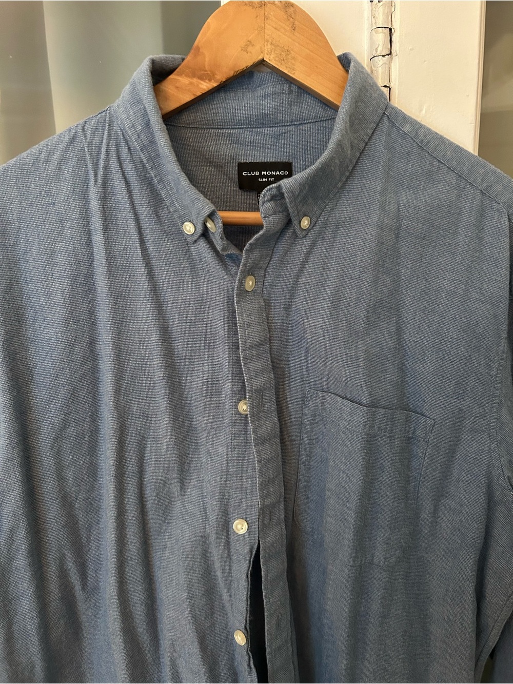 Club Monaco Men's Light Denim Blue Button-Down Shirt